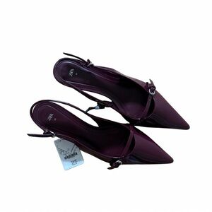 Zara Women's Burgundy Slingback Kitten Heels